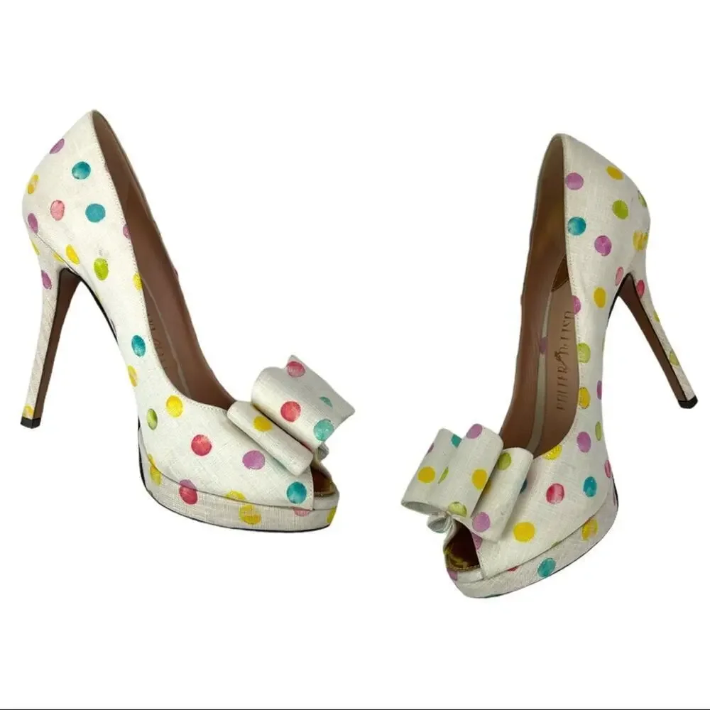 Palter DeLiso Polka Dot Bow Platform Heels 7.5